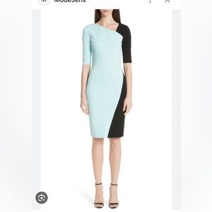 St. John Black and Light Blue Midi Dress